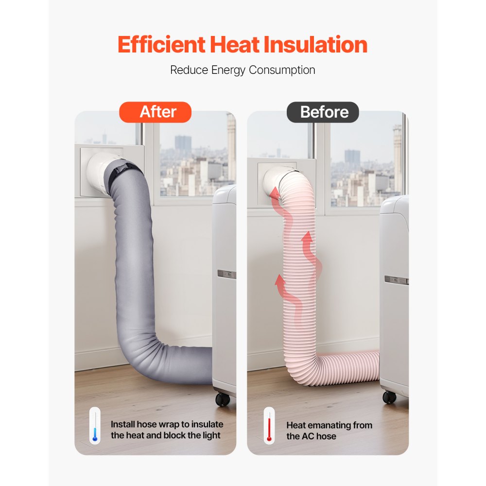 VEVOR Air Conditioner Hose Cover Wrap, Portable AC Hose Duct Vent Cover Sleeve, Insulation Sleeve for 5 & 5.9" Diameter Exhaust Hoses Tube, Easy Installation with 2 Adjustable Buckle Straps, Gray