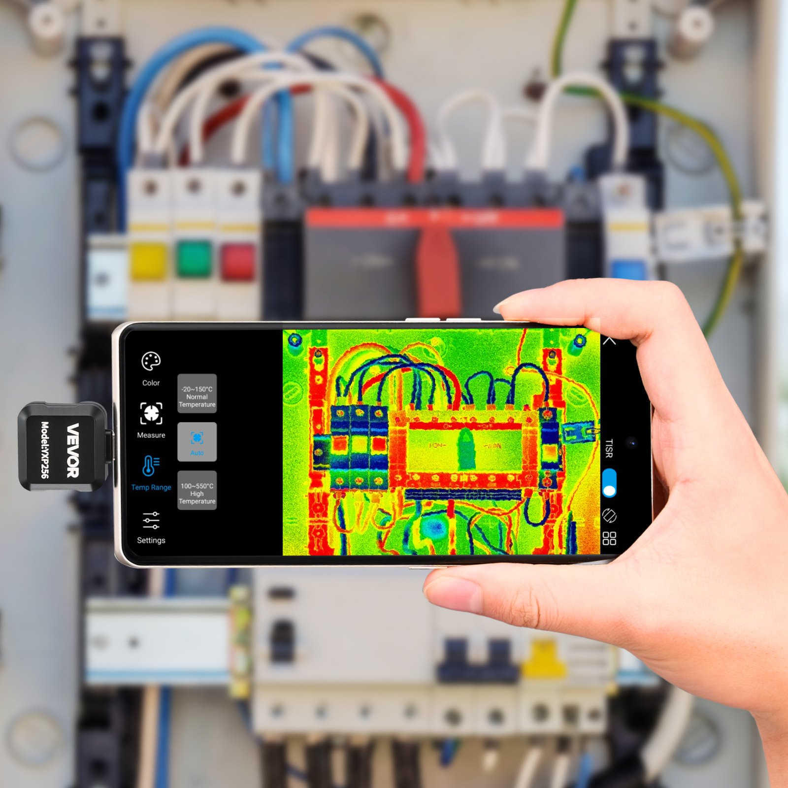 VEVOR warmtebeeldcamera voor Android, 512x384 Super IR 256x192 IR resolutie warmtebeeldcamera voor smartphone en tablet met USB-C-aansluiting, 25Hz infraroodcamera met 15 kleurenpaletten voor inspectie van -20°C tot 550°C