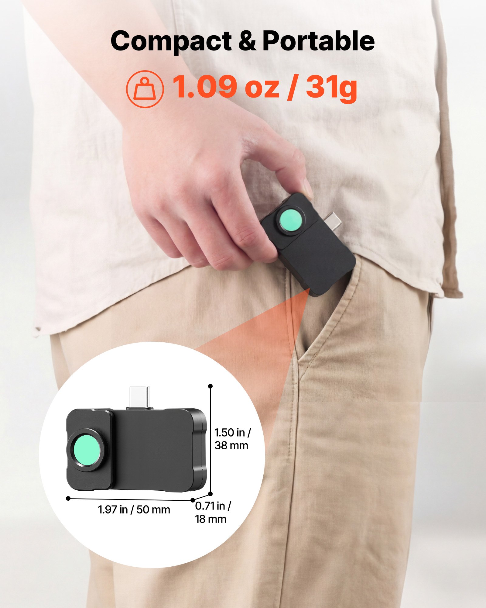 VEVOR warmtebeeldcamera voor iOS en Android, 512x384 Super IR & 256x192 IR resolutie warmtebeeldcamera met macrolens voor smartphone en tablet met USB-C, 25Hz infraroodcamera voor inspectie van -20°C tot 550°C