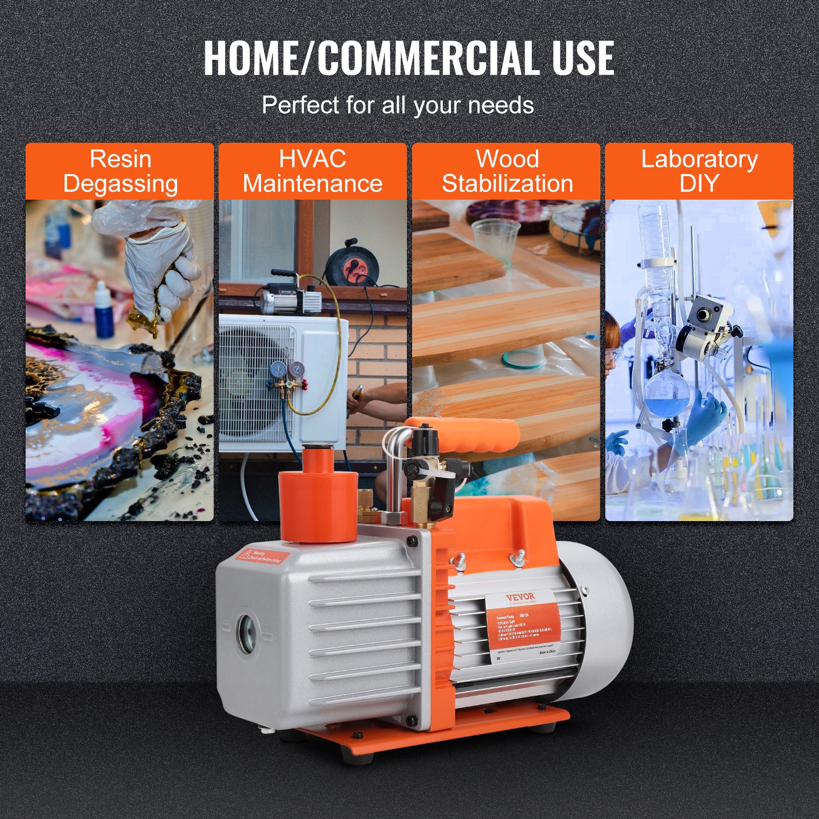 VEVOR vacuümpomp 5 CFM tweetraps airconditioning vacuümpomp 250W 1450RPM Ultieme vacuümkoelmiddel HVAC-tool voor koelonderhoud HVAC-reparatie Harsontgassing Houtstabilisatie