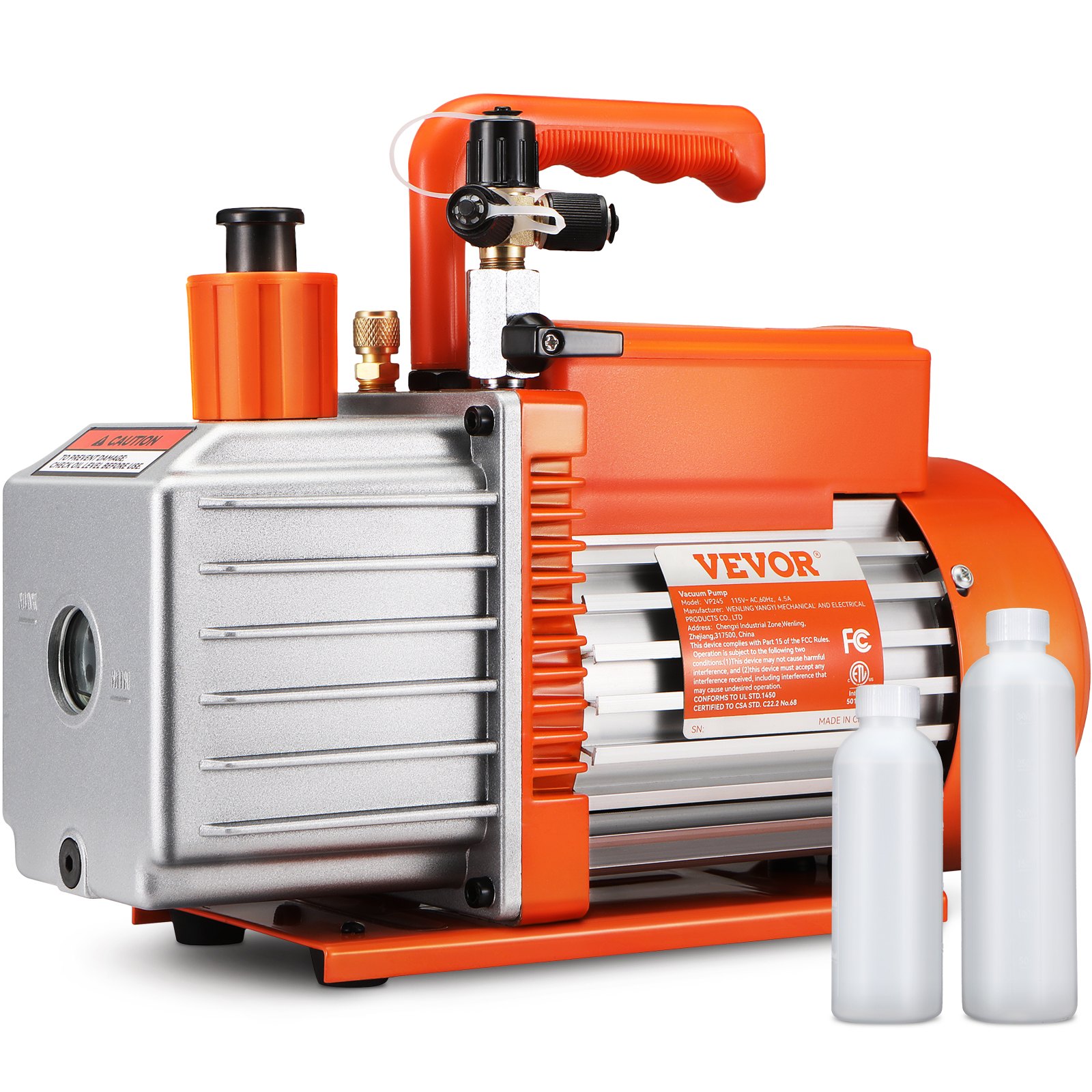 VEVOR 2-stage rotary vane vacuum pump, 1/2 HP, 5 CFM, designed for HVAC service, refrigeration preservation & resin degassing, with 1/4 inch SAE, 3/8 inch SAE & 1/2 inch ACME blade inlets