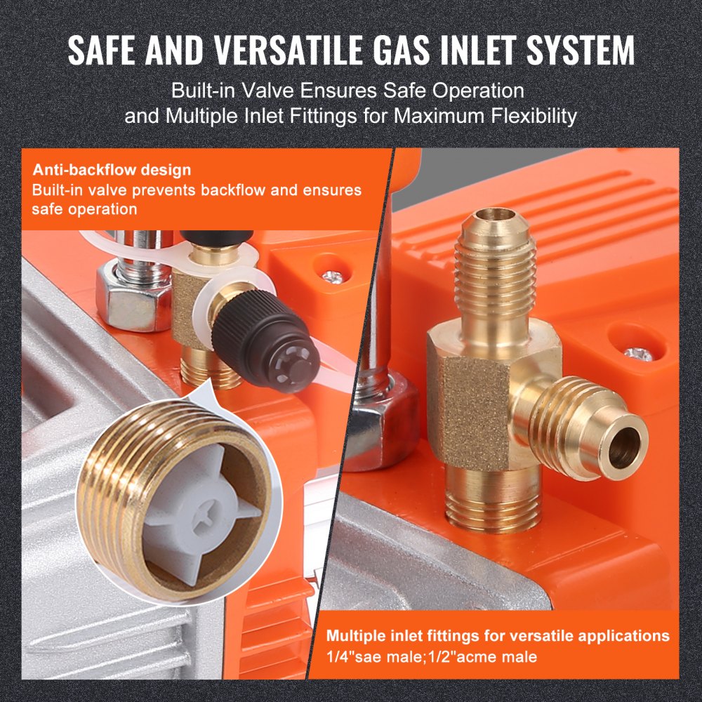 VEVOR 1/5 HP Single Stage Vacuum Pump, 3.5 CFM, 220-240V AC Air Conditioning Conditioner Vacuum Pump, 1/4" SAE Male 1/2" ACME Male Inlet, for HVAC Repair, Refrigeration Maintenance, Resin Degassing