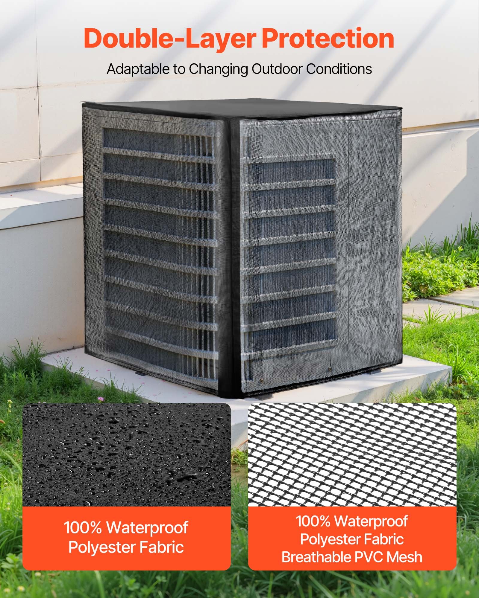 VEVOR Airconditionerhoes, 711 x 711 x 812 mm, Airconditionerhoesbeschermer, Tweelaags afneembaar dak, Waterdicht polyester, Universele HVAC-bescherming voor buitenairconditioners, Zwart