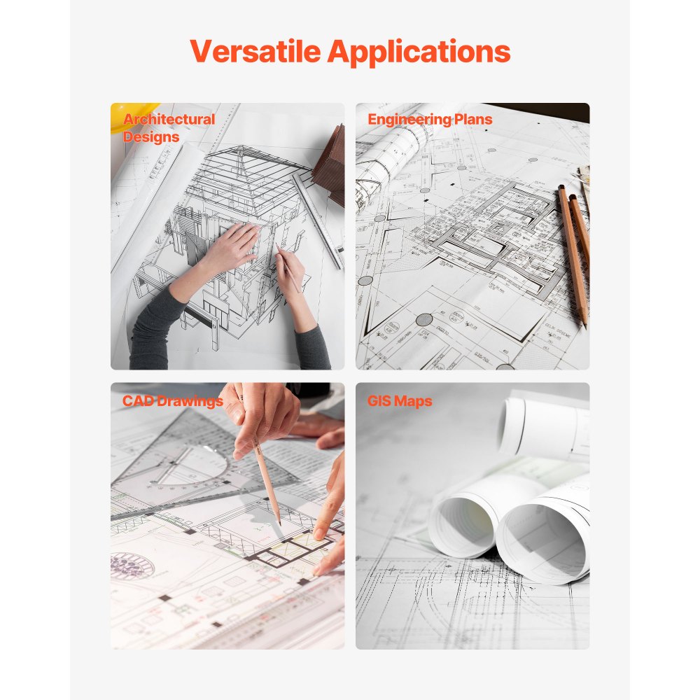 VEVOR Breedformaat papierrollen 762 mm (B) / 152,4 m (L), 2 rollen 20 lb plotterpapierrollen Ideaal voor CAD-tekeningen, technische plannen, GIS-kaarten, architectonische ontwerpen, plotterpapier