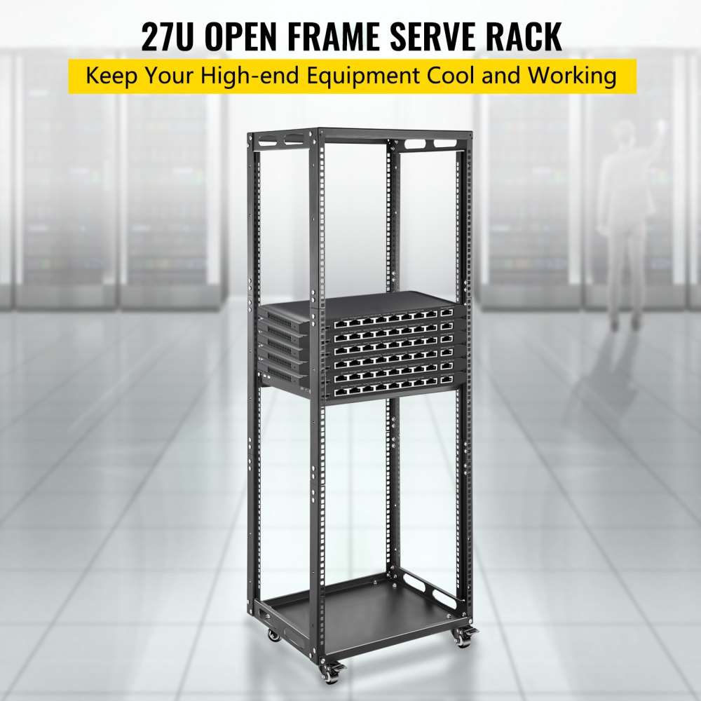 VEVOR Open Rackserver 27 U Open Frame Server Rack 490 x 410 x 1335 mm Serverrack met 180 kg Gewichtscapaciteit Gebruiken in het Microdatacentrum, Kleine Kantoren, Serverruimte, Vergaderruimte, enz