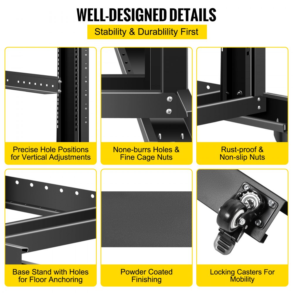 VEVOR Open Rackserver 15 U Open Frame Server Rack 800 x 597 x 1003 mm Serverrack met 180 kg Gewichtscapaciteit Gebruiken in het Microdatacentrum, Kleine Kantoren, Serverruimte, Vergaderruimte, enz