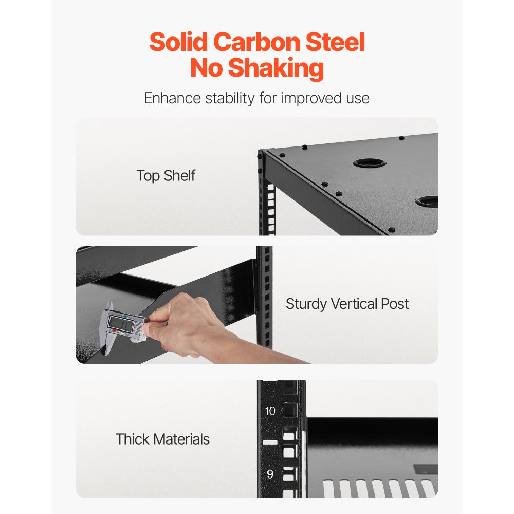 VEVOR 10U open frame netwerkrack, 585 mm diep, wandmontage of staande serverrack, 4-paals constructie, met geventileerde planken en bevestigingsmateriaal, voor alle netwerk-, IT- en AV-apparatuur