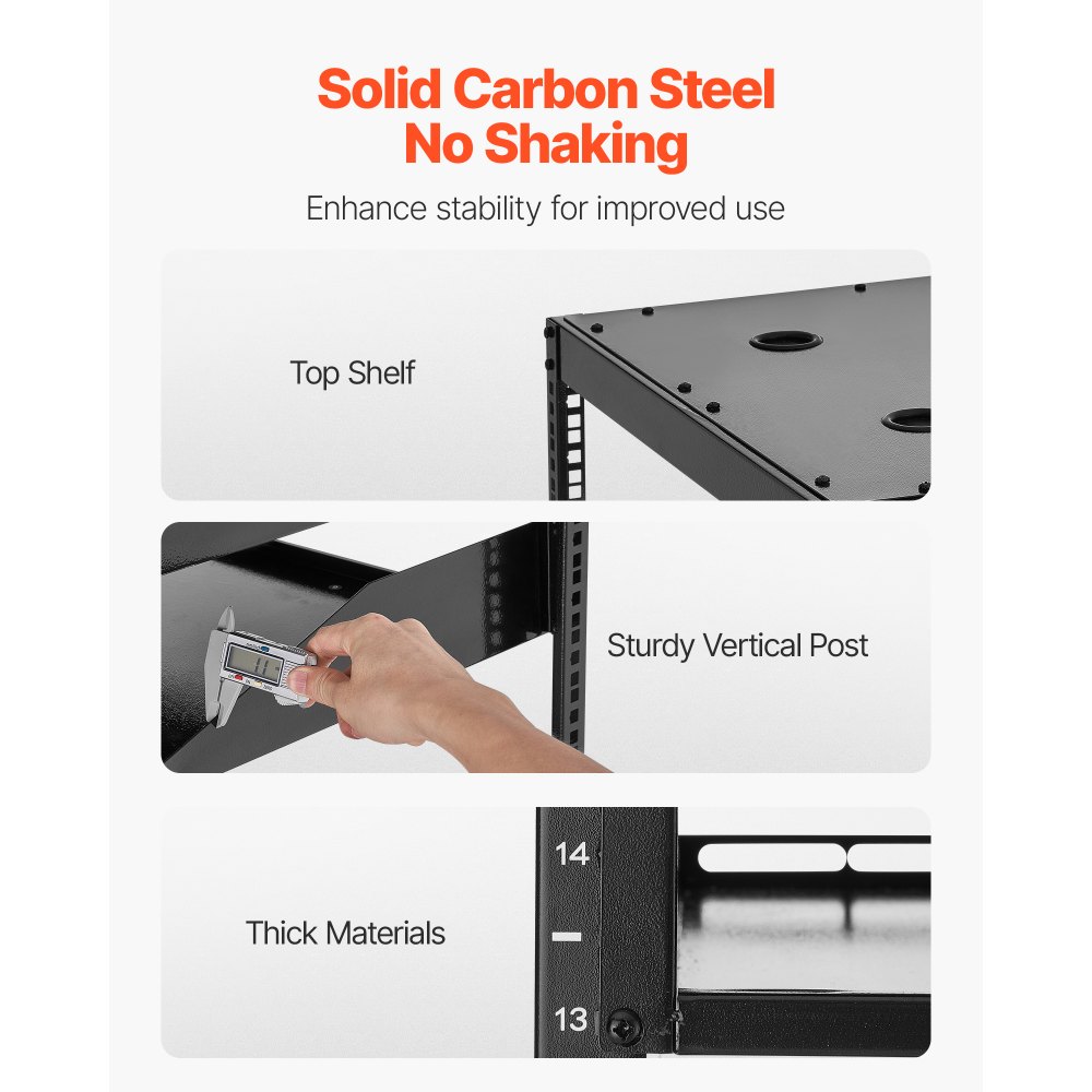 VEVOR 16U open frame netwerkrack, 585 mm diep, wandmontage of staande serverrack, 4-post rack met geventileerde planken en bevestigingsmateriaal, voor netwerk-IT-apparatuur en AV-apparatuur