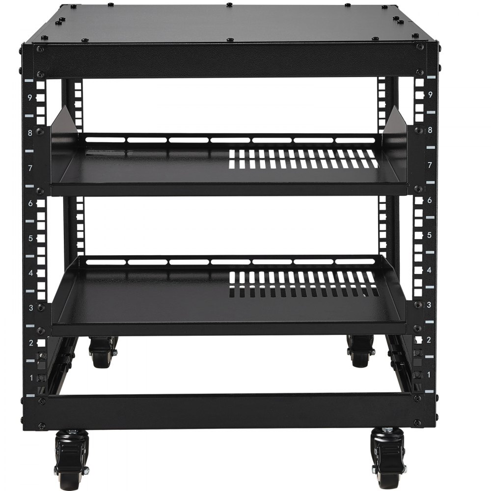 VEVOR 9U Open Frame Server Rack, 23''-40'' Adjustable Depth, Free Standing or Wall Mount Network Server Rack with 360° Casters, Heavy Duty 4 Post Holds All Your Networking IT Equipment AV Gear Router