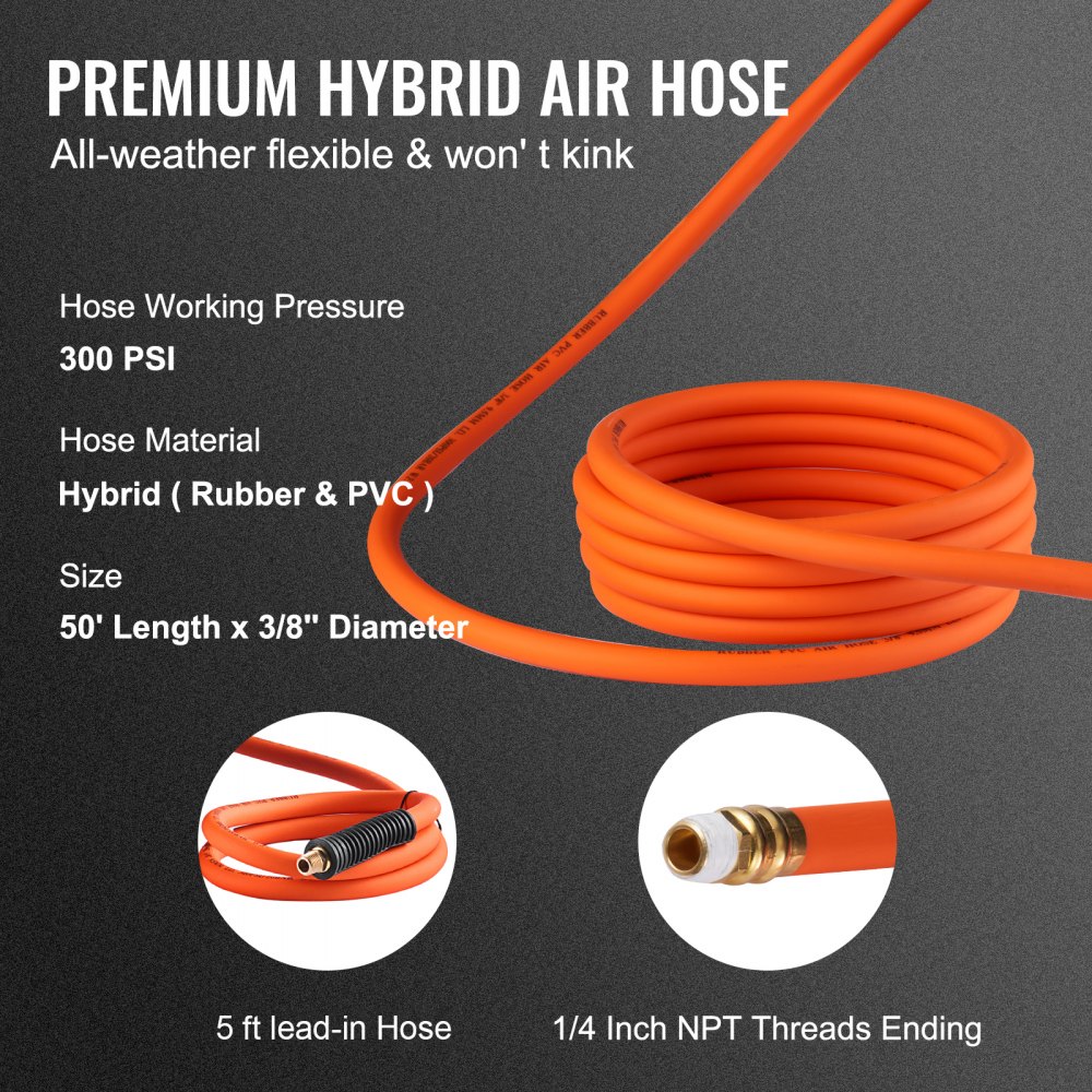 VEVOR slanghaspel rubber en PVC 9,5 mm x 15,24 m slanghaspel automatische luchtslanghaspel max. werkdruk 300 PSI/20 bar persluchtslanghaspel voor autodealers werkplaats thuis studio garage