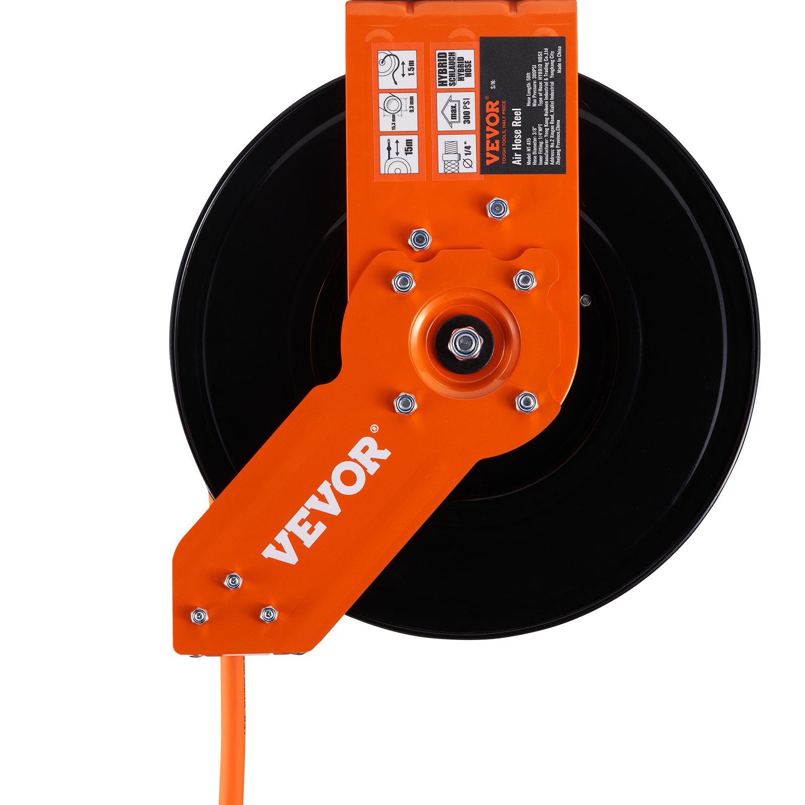VEVOR slanghaspel rubber en PVC 9,5 mm x 15,24 m slanghaspel automatische luchtslanghaspel max. werkdruk 300 PSI/20 bar persluchtslanghaspel voor autodealers werkplaats thuis studio garage