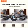 VEVOR Lift Top Coffee Table, 35.3 in Round Coffee Table with Extra Storage Pockets, Pop Up Coffee Table for Living Room, Black