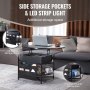 VEVOR Lift Top Coffee Table, 35.3 in Round Coffee Table with Extra Storage Pockets, Pop Up Coffee Table for Living Room, Black