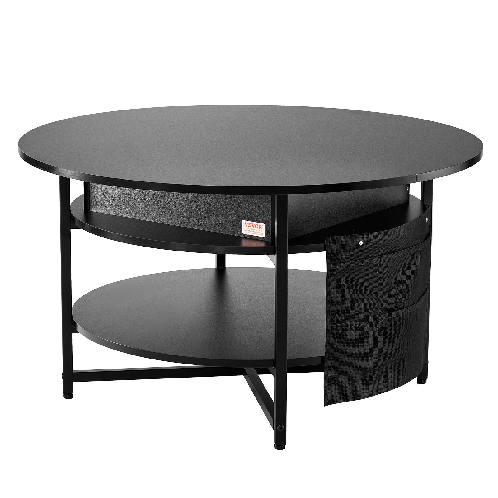 VEVOR salontafel met opklapbaar blad, ronde salontafel van 35,3 inch met extra opbergvakken, opvouwbare salontafel voor de woonkamer, zwart