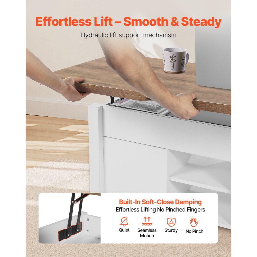 VEVOR Lift Top salontafel 100 cm, rustieke salontafel met schuurdeur en verborgen opbergvak, rechthoekig hefbaar tafelblad voor woonkamer, kantoor, thuis, woonkamertafel, banktafel, bruin + wit