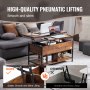 VEVOR Lift Top Coffee Table, 39.4 in Rectangle Coffee Table with Extra Storage Pockets, Flipable Coffee Table with Power Strip & USB & Ambient Lighting for Living Room, Brown