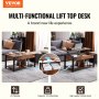 VEVOR Lift Top Coffee Table, 41.7 in Rectangle Coffee Table with Extra Storage Pockets, Pop Up Coffee Table for Living Room, Brown