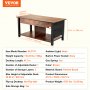 VEVOR lift top coffee table, brown, 41.73x19.69x19.21in, two storage layers, adjustable desk.