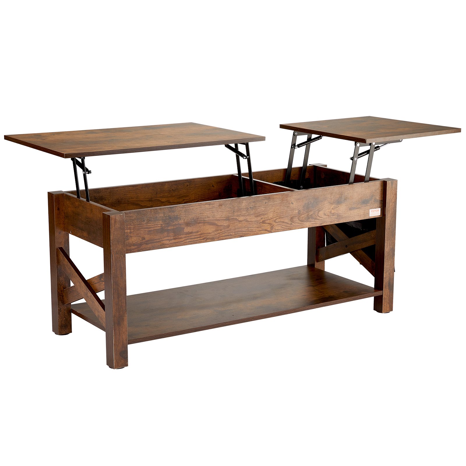 VEVOR Lift Top Coffee Table, 47.5 in Rectangle Coffee Table with Extra Storage Pockets, Pop Up Coffee Table for Living Room, Brown