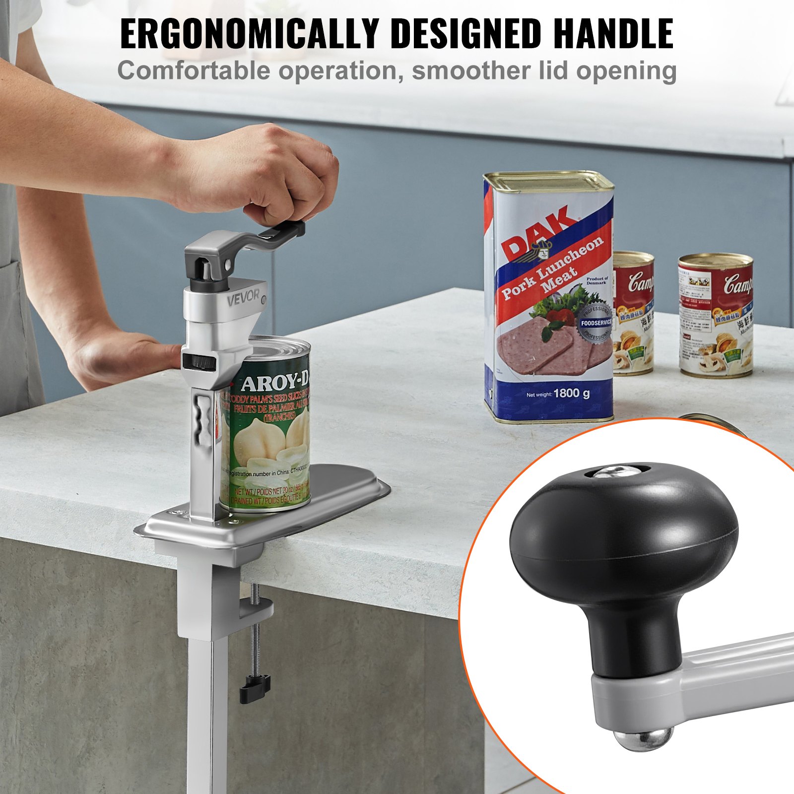VEVOR Commercial Can Opener, Heavy-Duty Manual Tabletop Cans Opener for Cans Up to 15.75 in Height, Height-Adjustable Can Openers Fixed with Screws & Table Clamp, for Restaurant, Hotel, and Food Store