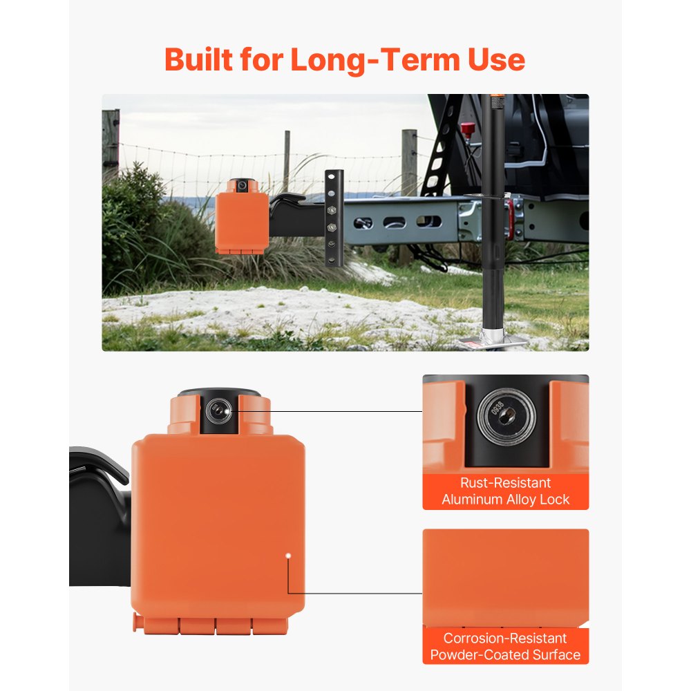 VEVOR aanhangwagenslot, compatibel met 50,8/58,7 mm trekhaken, robuust aanhangwagenslot met 3 sleutels, antidiefstalbeveiligingsslot voor campers, aanhangwagens en boten