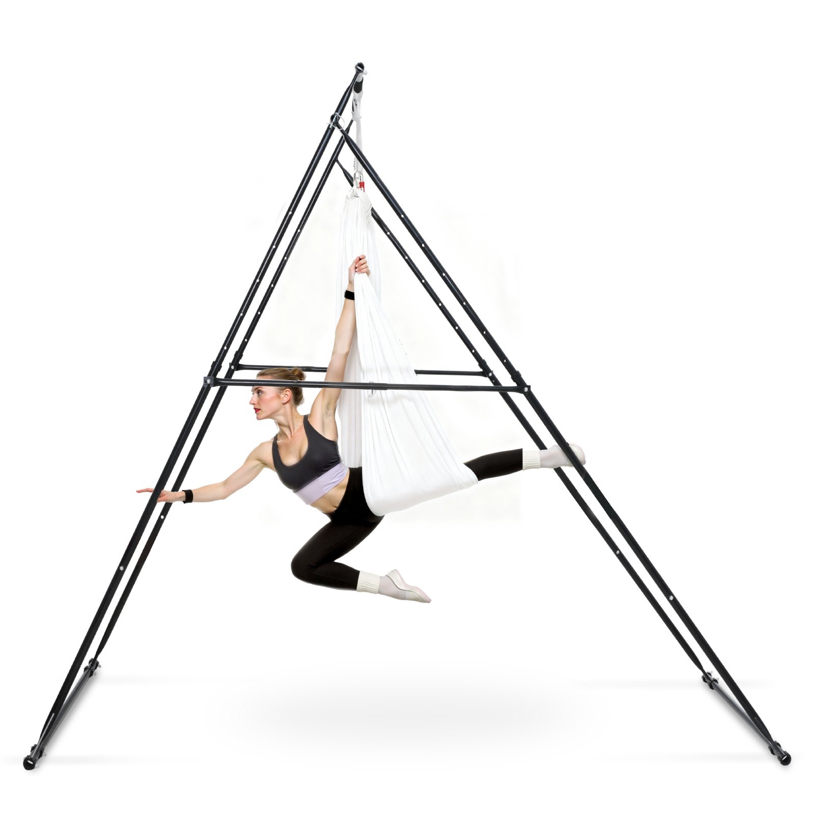 VEVOR Aerial Yoga Frame Swing Stand met 6 meter lange yogahangmat (wit) & max. 200 kg draagvermogen & driehoekige structuur & EVA-schuim, 4 horizontale en 6 verticale verstelmogelijkheden