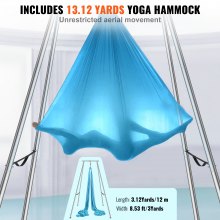VEVOR Aerial yoga-hangmat met yogaframe 12 x 2,6 m, blauw yogaschommel Air Flying, yogaschommel hangmatschommel 250 kg max. draagvermogen, inclusief yogasokken en voetkussens, anti-zwaartekrachtoefeningen