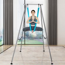 VEVOR Aerial yoga-hangmat met yogaframe 12 x 2,6 m, blauw yogaschommel Air Flying, yogaschommel hangmatschommel 250 kg max. draagvermogen, inclusief yogasokken en voetkussens, anti-zwaartekrachtoefeningen
