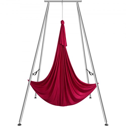 VEVOR Aerial yoga-hangmat met yogaframe 6 x 2,6 m, rood yogaschommel Air Flying, yogaschommel hangmatschommel 250 kg max. draagvermogen, inclusief yogasokken en voetkussens, anti-zwaartekrachtoefeningen