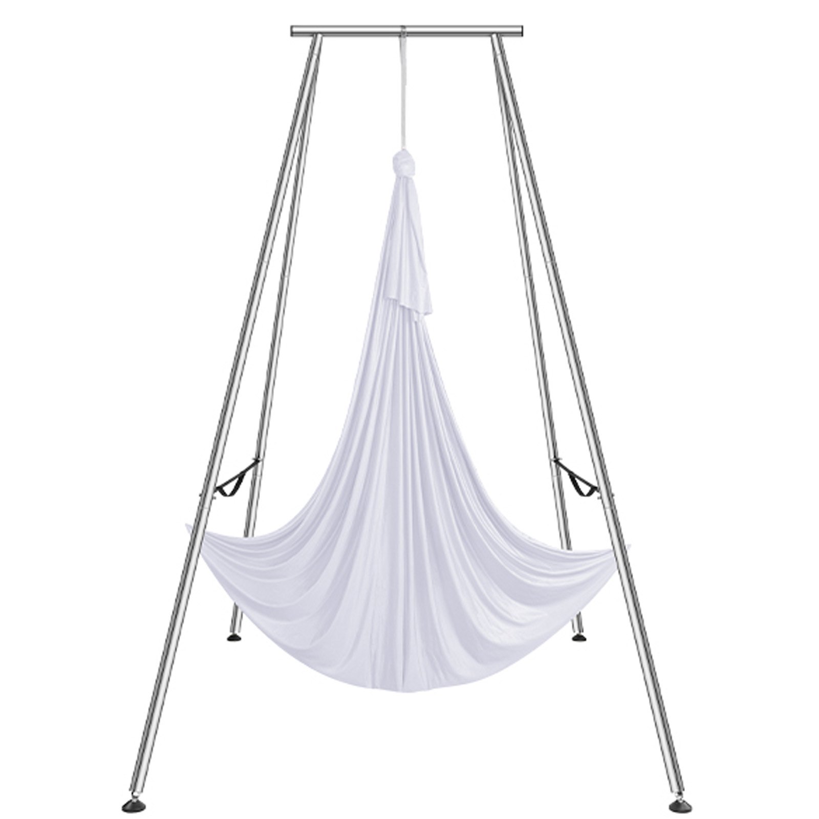 VEVOR Aerial Yoga Hangmat met Yogaframe 6 x 2,6 m, Witte Yoga Schommel Air Flying, Yoga Schommel Hangmat Schommel, Max. Draagvermogen 250 kg, Inclusief Yogasokken en Voetkussentjes, Anti-zwaartekrachtoefeningen