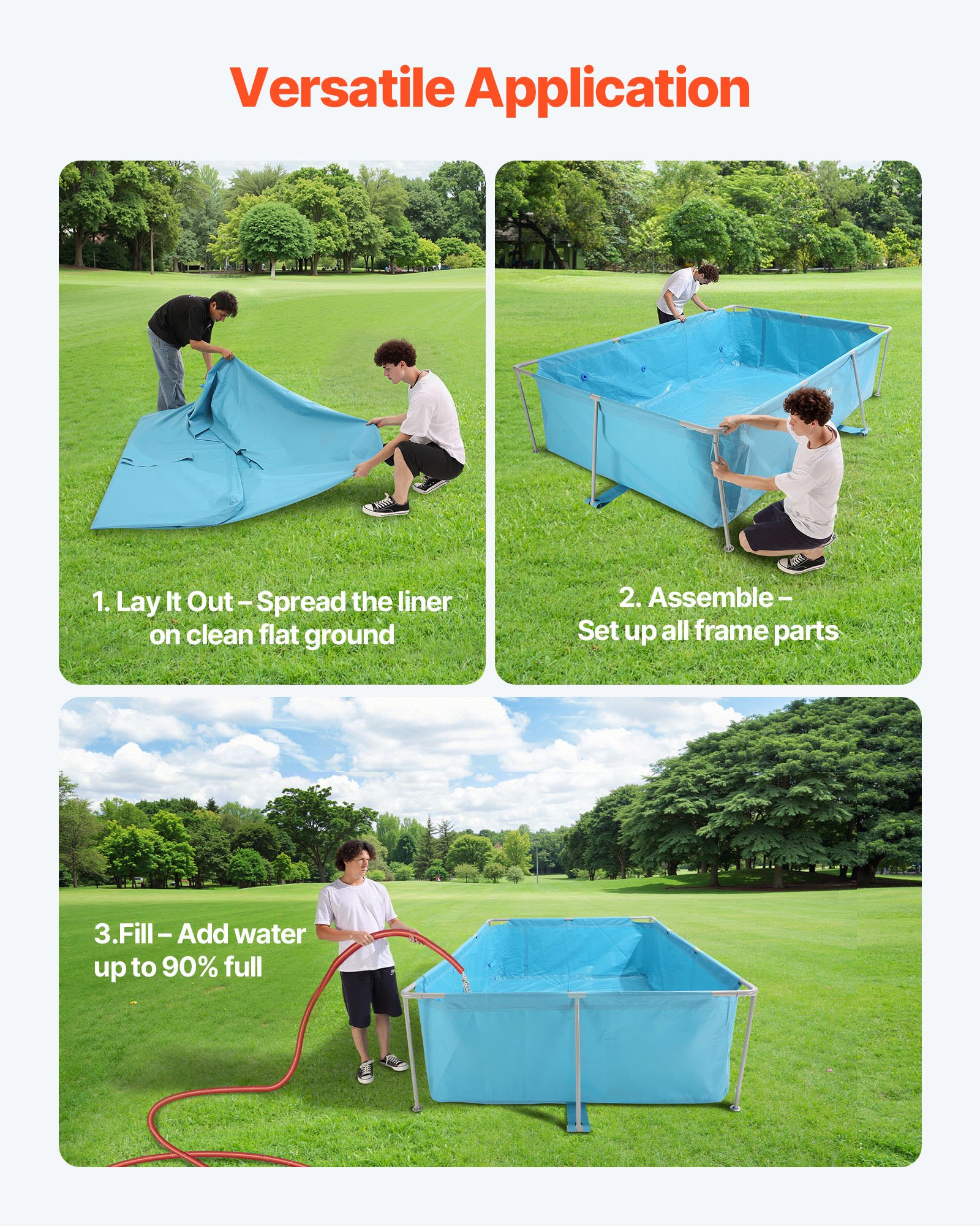 VEVOR Frame Above Ground Swimming Pool, 118 x 78 x 30 in Rectangular Steel Metal Frame, Large Rectangle Outdoor Backyard Family Pool, Easy to Assemble Rust-Resistant, 1046 Gallon Water Capacity, Blue