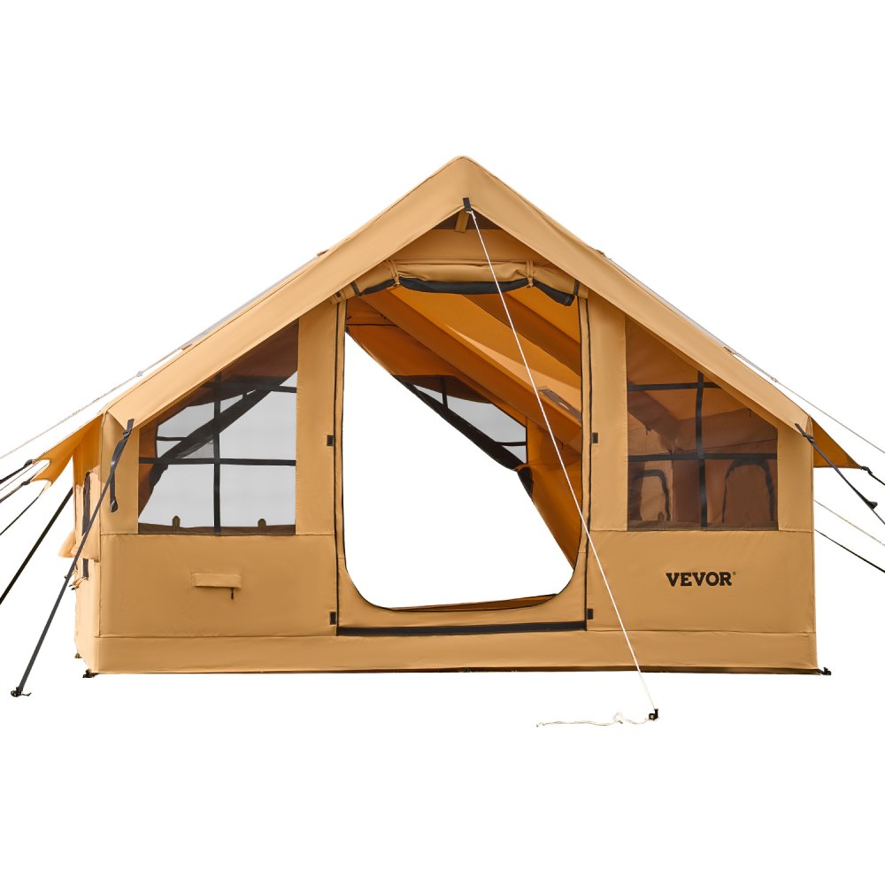 VEVOR Opblaasbare Campingtent, Tent voor 5-8 Personen met Handpomp, 4x3x2,2 m Glampingtent met 2 Dakramen, Luifel, Aansluiting voor Kooktoestel, 2 Deuren, Gaasramen & Opbergtas