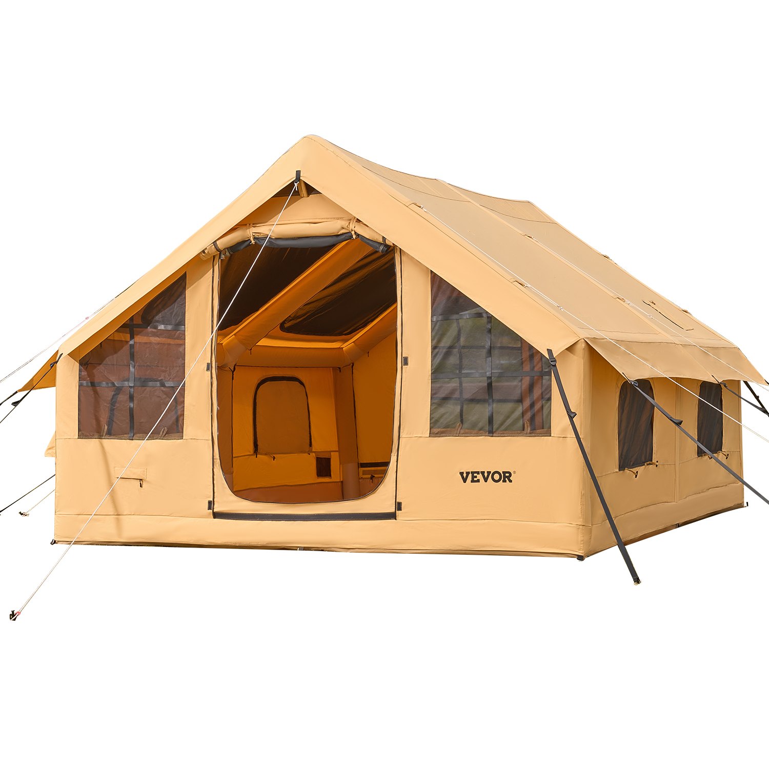 VEVOR Opblaasbare Campingtent, Tent voor 5-8 Personen met Handpomp, 4x3x2,2 m Glampingtent met 2 Dakramen, Luifel, Aansluiting voor Kooktoestel, 2 Deuren, Gaasramen & Opbergtas