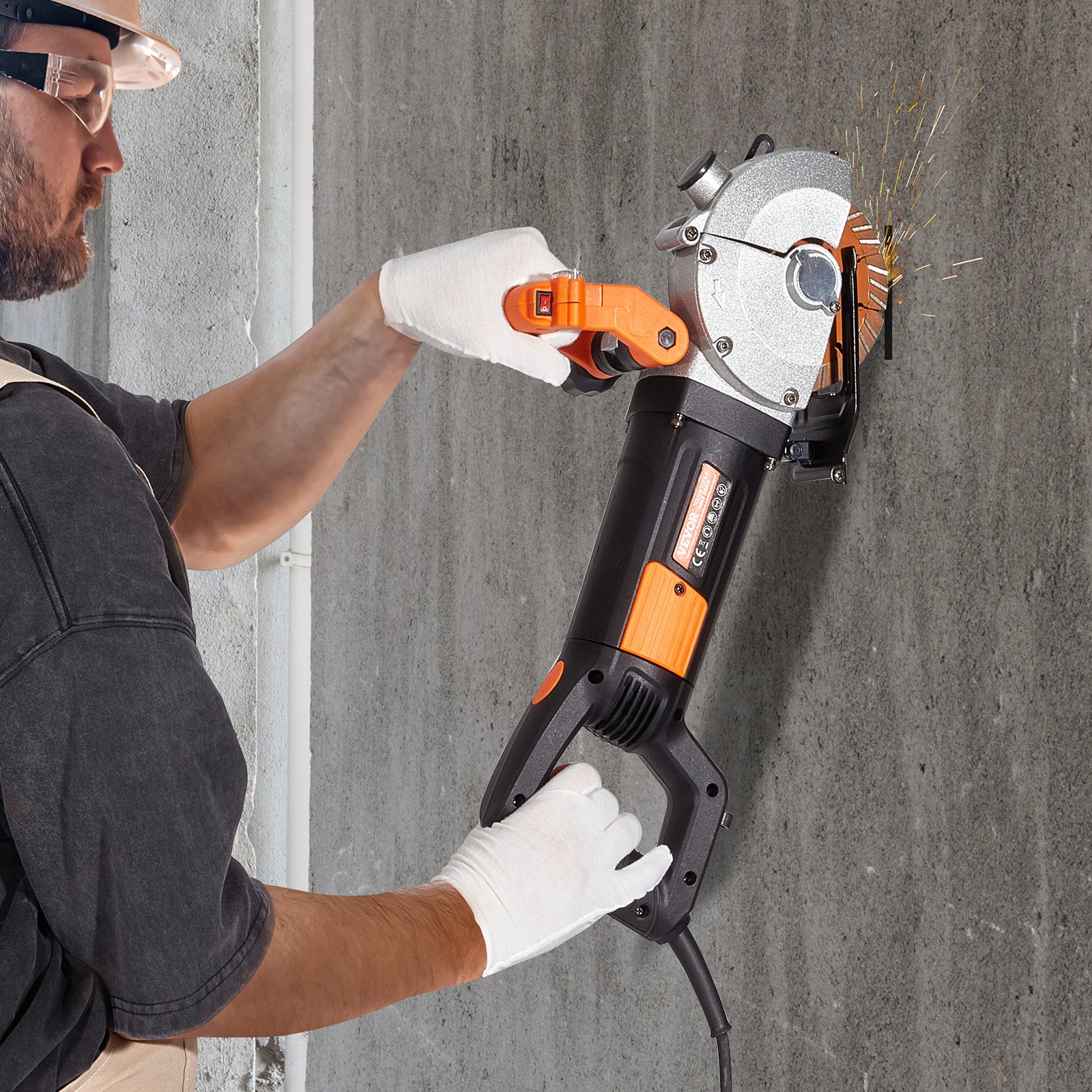 VEVOR Elektrische Muurfrees 4800W Elektrische Sleuffrees 0-5000 Omw/min Wandfrees met Ergonomische Handgrepen, Verstelbare Breedte en Diepte voor het Snijden van Betonnen Muren Marmer Graniet en Staal