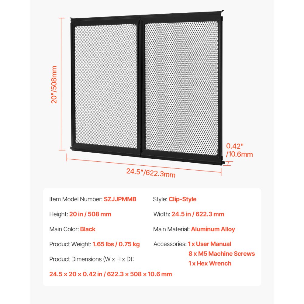 VEVOR RV Screen Door Protector,  622.3 x 508 mm Door Grille, Easy to Install and Disassemble, Reinforced Breathable Protective Mesh, Aluminum Alloy Camper RV Entry Protector for Pet Protection, Black