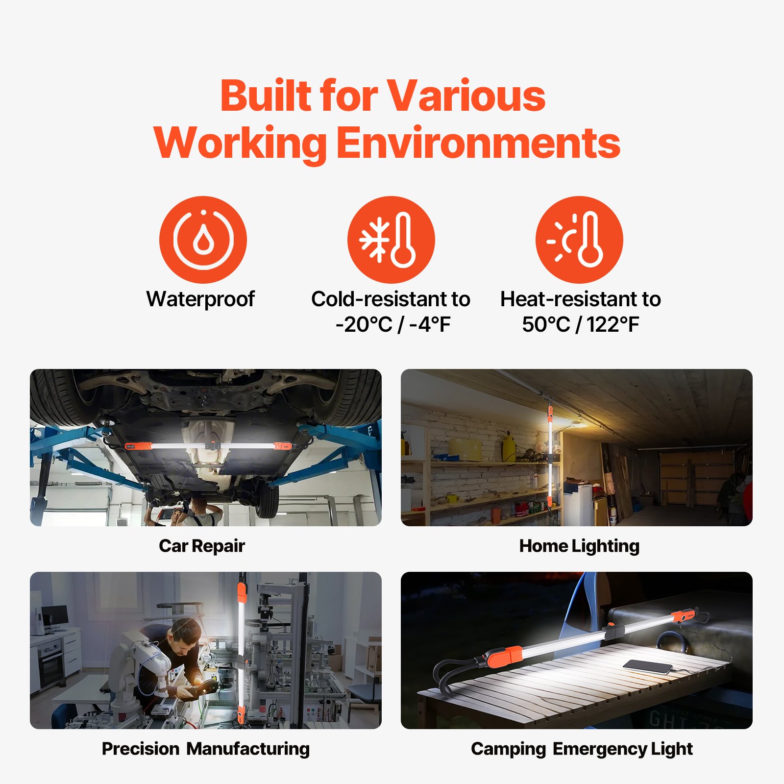 VEVOR Underhood Work Light, 2300LM, 6000mAh Rechargeable Bright LED Light, Portable Cordless Mechanic Work Light Bar with Hooks, for Car Repairing Inspection Garage Workshop Emergency Home Lighting