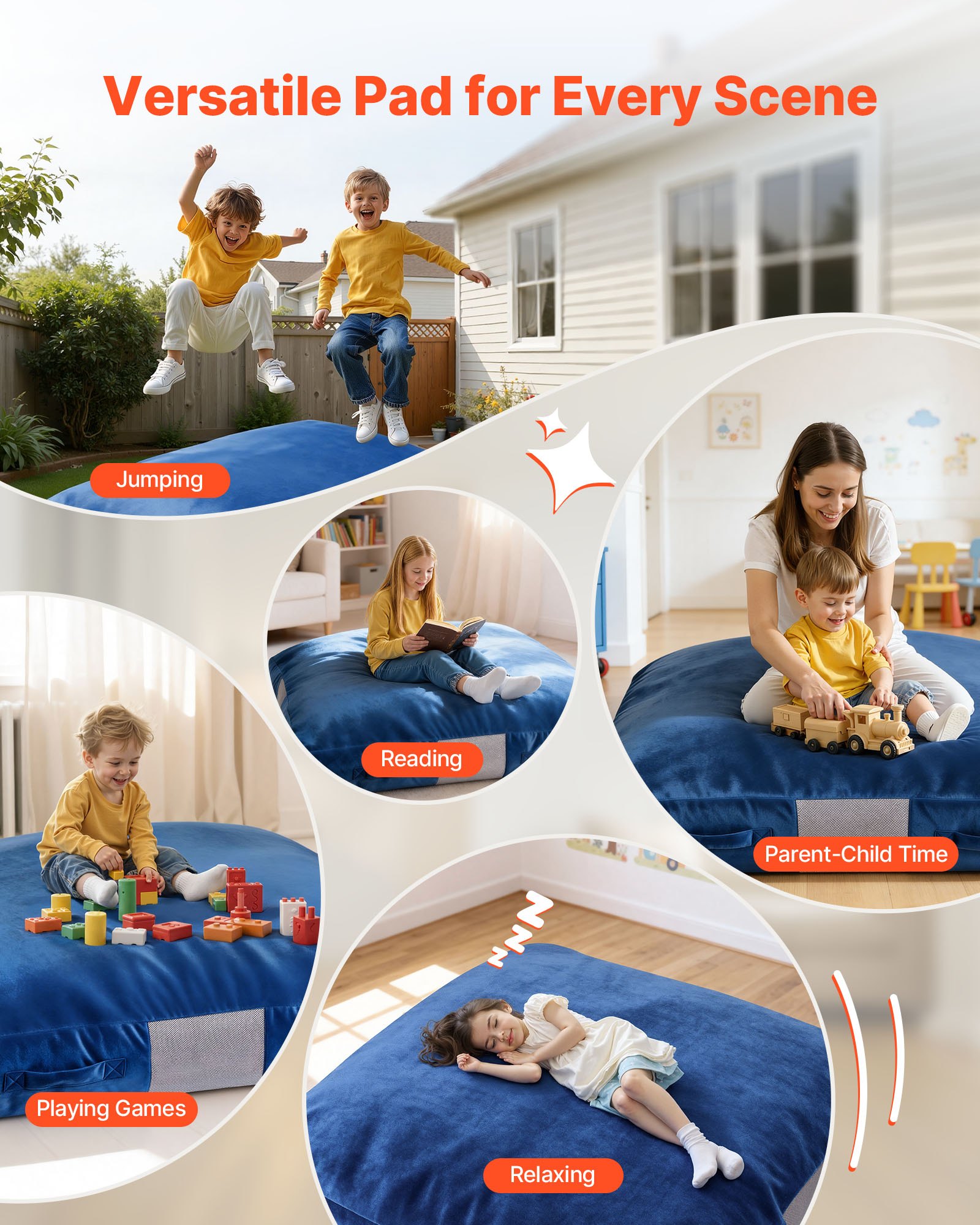 VEVOR Crashpad 150 x 150 cm, kindermat met schuimblokken en wasbare hoes, zachte schuimrubberen landingszone, valbeschermingsmat, speeltoestel voor sensorische ruimtes om op te springen, te ontspannen en te spelen.