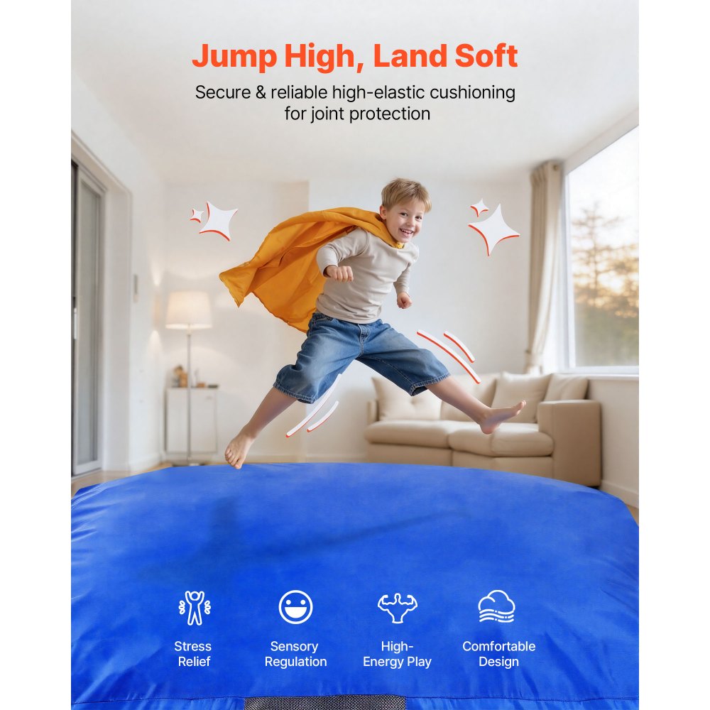 VEVOR Crashpad 150 x 150 cm, kindermat met schuimblokken en wasbare hoes, zachte schuimrubberen landingszone, valbeschermingsmat, speeltoestel voor sensorische ruimtes om op te springen, te ontspannen en te spelen, blauw