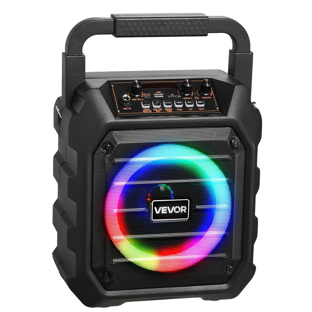 VEVOR Karaokemachine, 20W, 6-inch draagbare Bluetooth-luidspreker met 2 draadloze microfoons, LED, TWS-functie, handvat, schouderband, ondersteunt micro-TF-kaart, USB, AUX, voor thuisfeesten
