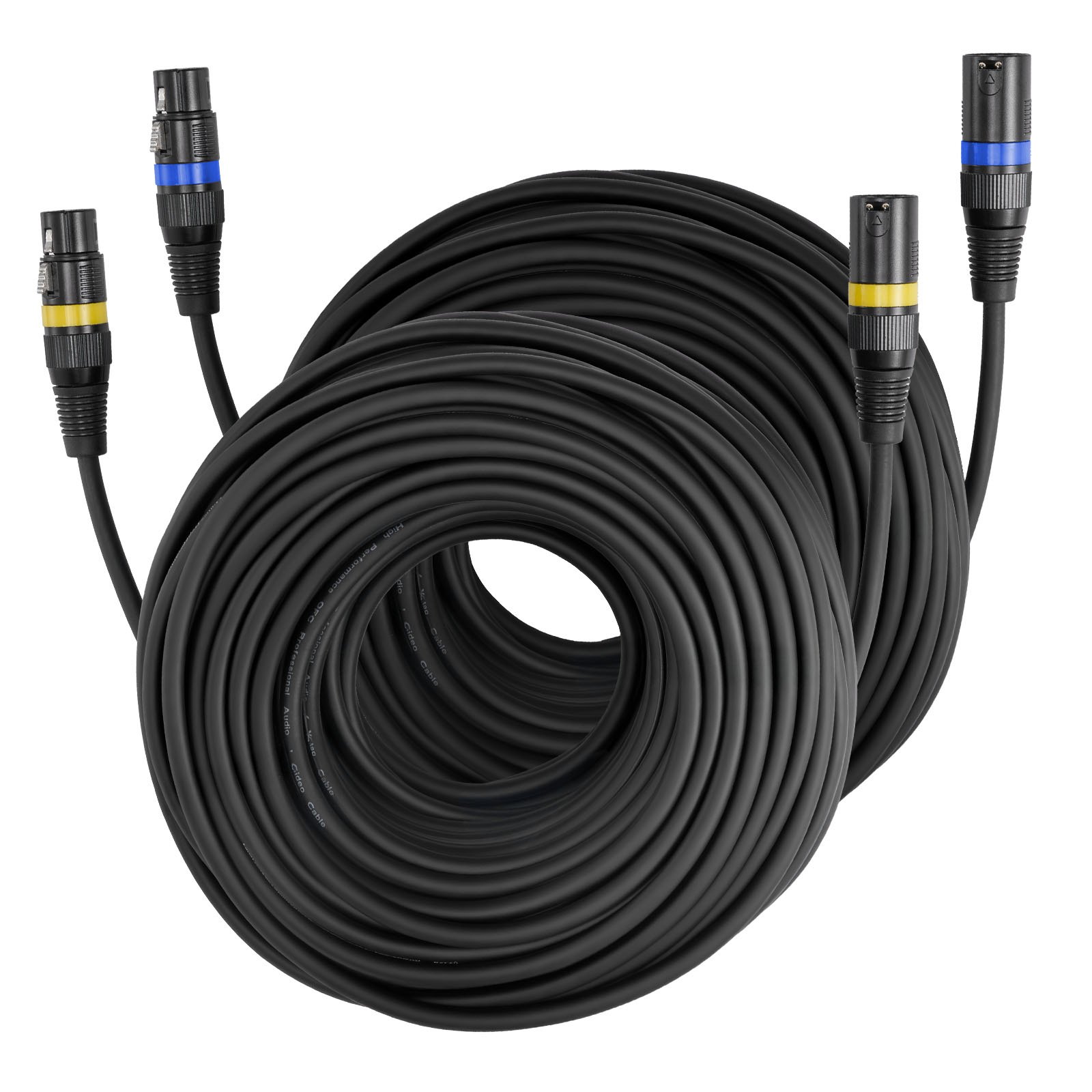 VEVOR XLR-kabel 30,48 m, 2-pack, gebalanceerde DMX-microfoonkabels (mannelijk naar vrouwelijk), vergulde 3-pins XLR-microfoon-luidsprekerkabels, voor podiumverlichting, microfoons, versterkers, mixers
