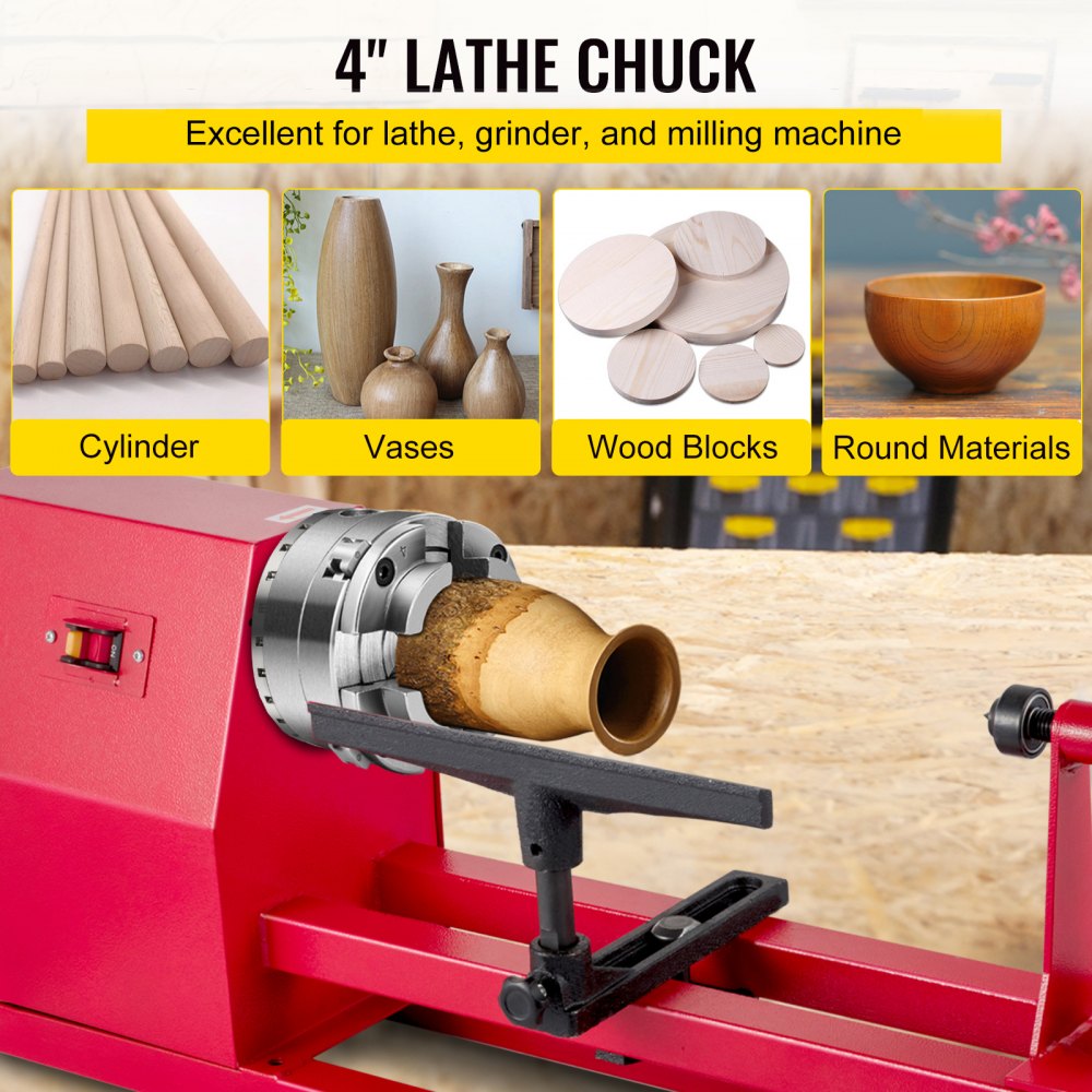 VEVOR Lathe Chuck 4 Jaws Wood Turning Chuck 4 Inch Thread Lathe Chucks Set for General Lathe Grinder Milling Machine Drilling Machine Machine Accessories Woodworking Machinery Accessories