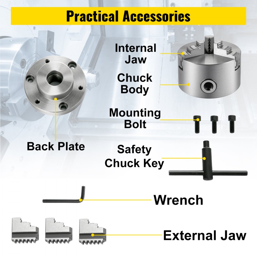 Vevor Omkeerbare Klauw Metalen Klauwplaat Metalen Draaibank Klauwplaat 100 Mm