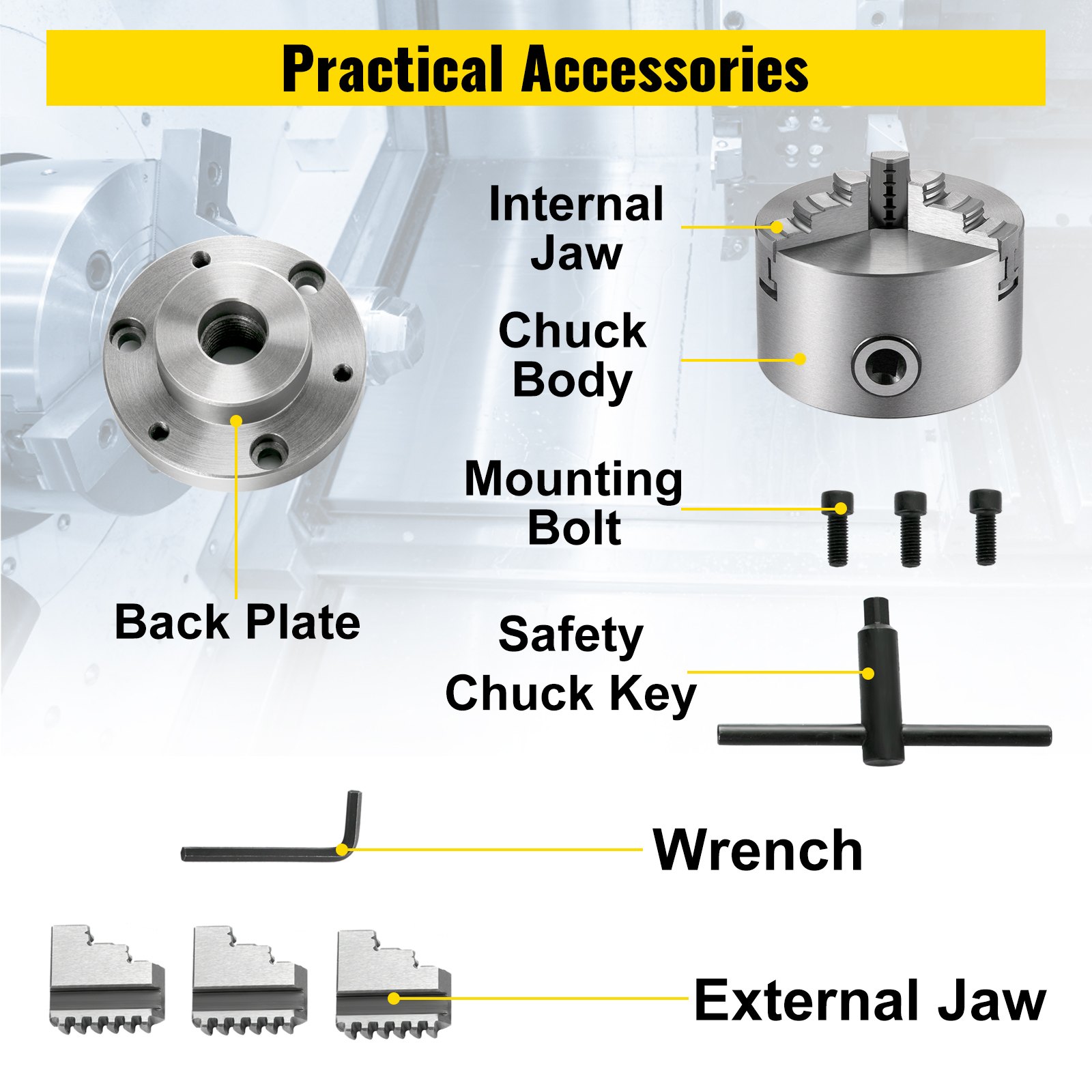 Vevor Omkeerbare Klauw Metalen Klauwplaat Metalen Draaibank Klauwplaat 100 Mm