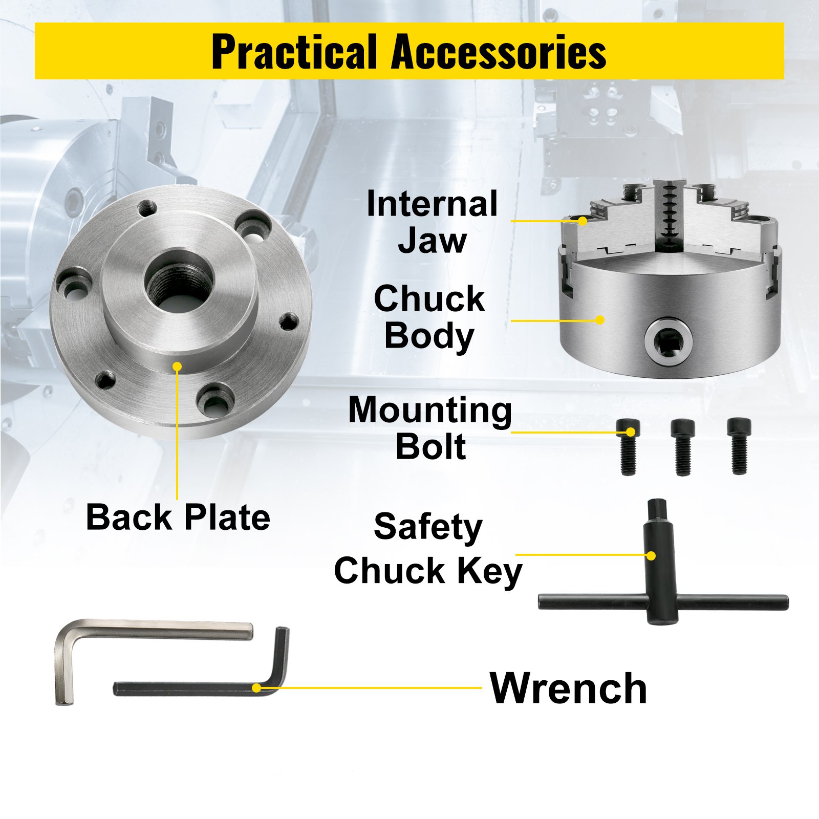 Vevor Omkeerbare Klauw Metalen Klauwplaat Draaibank Klauwplaat Compact 200 Mm