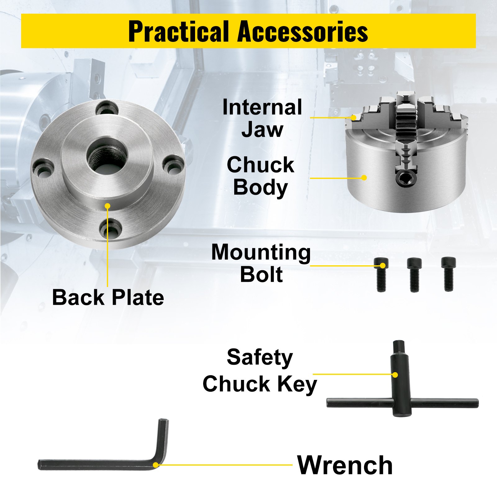Vevor Metalen Draaibank Klauwplaat Omkeerbare Klauw Metalen Klauwplaat 100 Mm