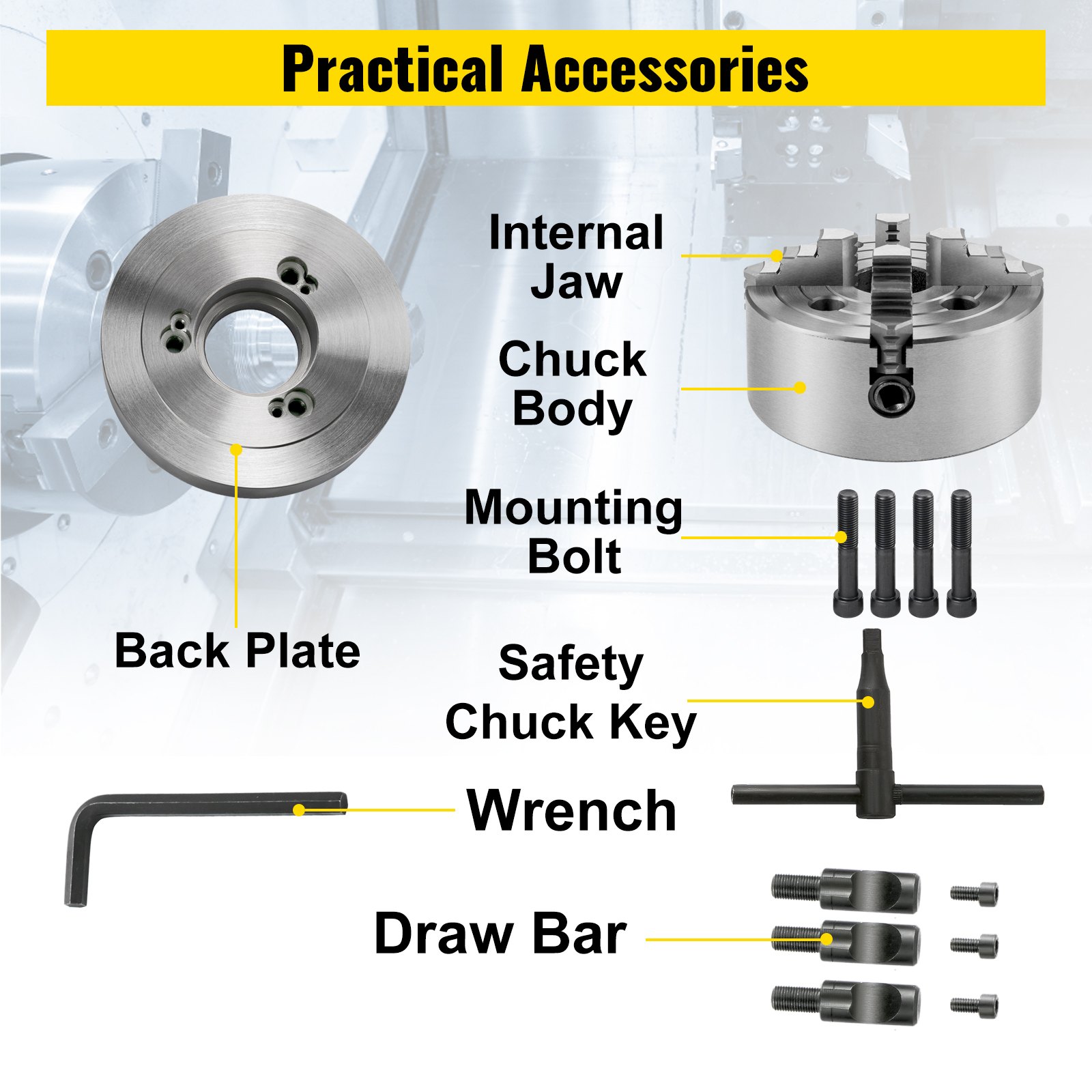 Vevor Metalen Draaibank Klauwplaat 4-klauw Zelfcentrerende Klauwplaat 2500 Rpm