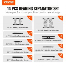 VEVOR 14 Piece Bearing Puller Set, 5 Ton Bearing Separator, Pinion Wheel Bearing Removal Kit with 2" and 3" Jaws, Wheel Hub Axle Puller Set, Heavy Duty Bearing Splitter Tool Kit with Case
