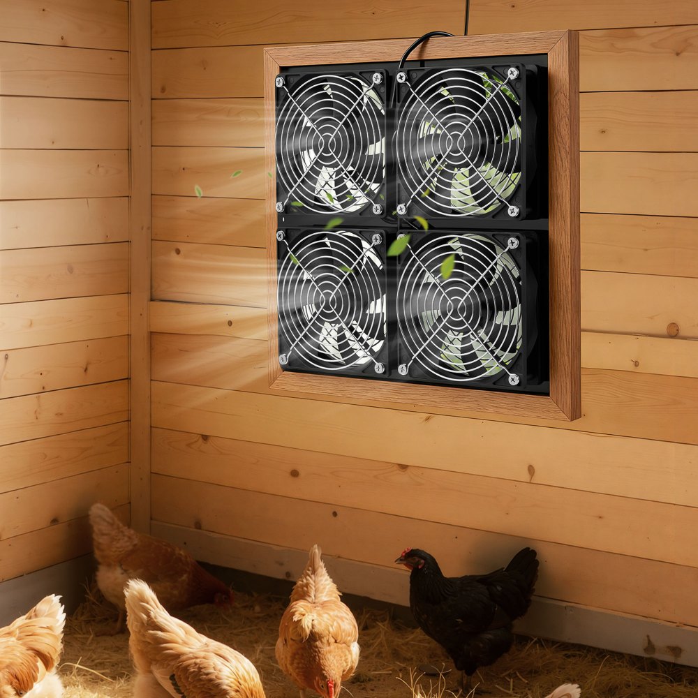 VEVOR 25W Solarventilator, 12V zonnepaneel met 4 ventilatoren, max. 2668 RPM, zonneventilator voor een luchtstroom van 748 m³/h, 5 m/s, op zonne-energie werkende afzuigventilator voor kleine kippenhokken en kassen.