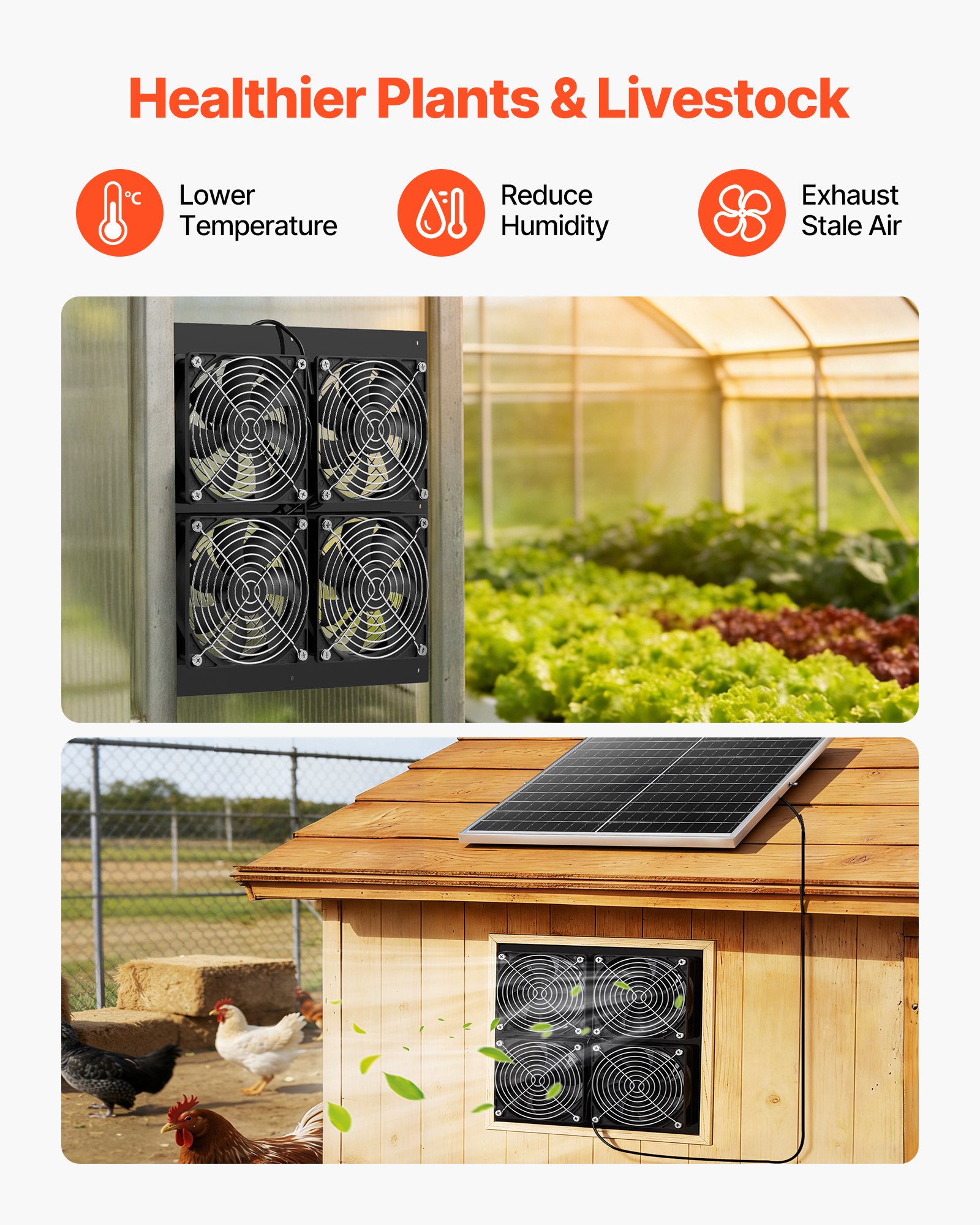 VEVOR 25W Solarventilator, 12V zonnepaneel met 4 ventilatoren, max. 2668 RPM, zonneventilator voor een luchtstroom van 748 m³/h, 5 m/s, op zonne-energie werkende afzuigventilator voor kleine kippenhokken en kassen.