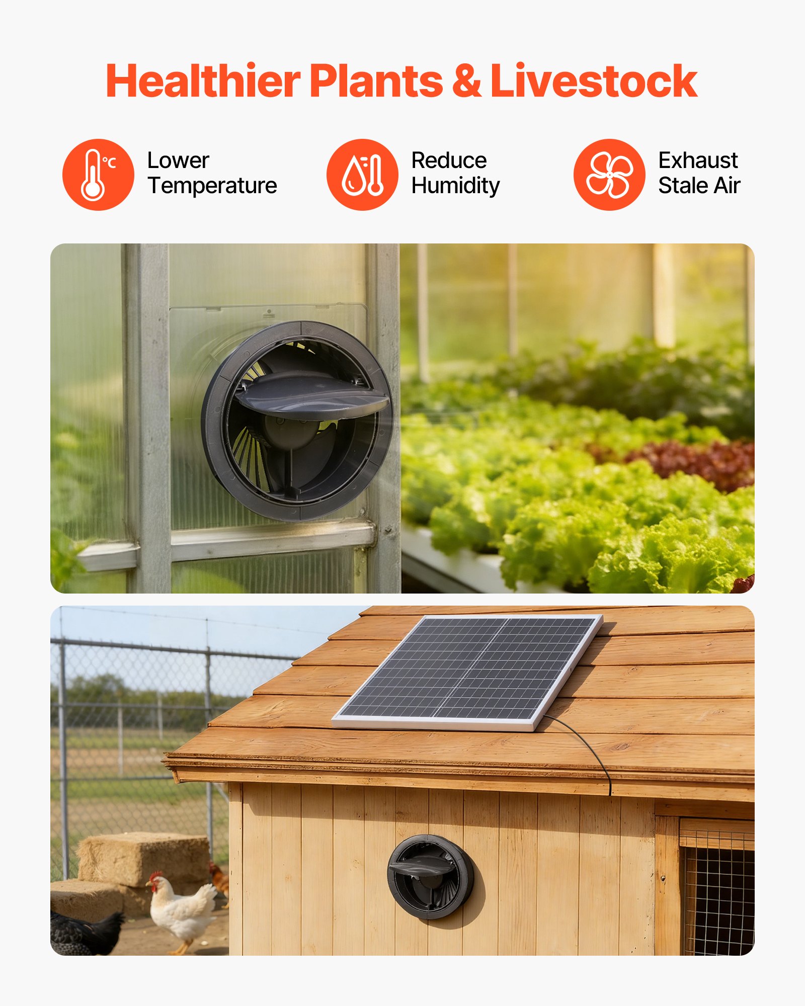 VEVOR 25W Solarventilator, 12V zonnepaneel met enkele ventilator, max. 2030 RPM, zonneventilator voor 374 m³/h luchtstroom, 4,3 m/s, op zonne-energie werkende afzuigventilator voor kleine kippenhokken en kassen.